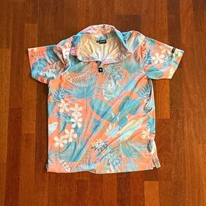 Bad Birdie Tropical Print Polo Shirt - Orange and Blue